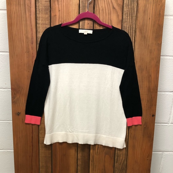 Loft size extra small pink white black sweater - Picture 3 of 7